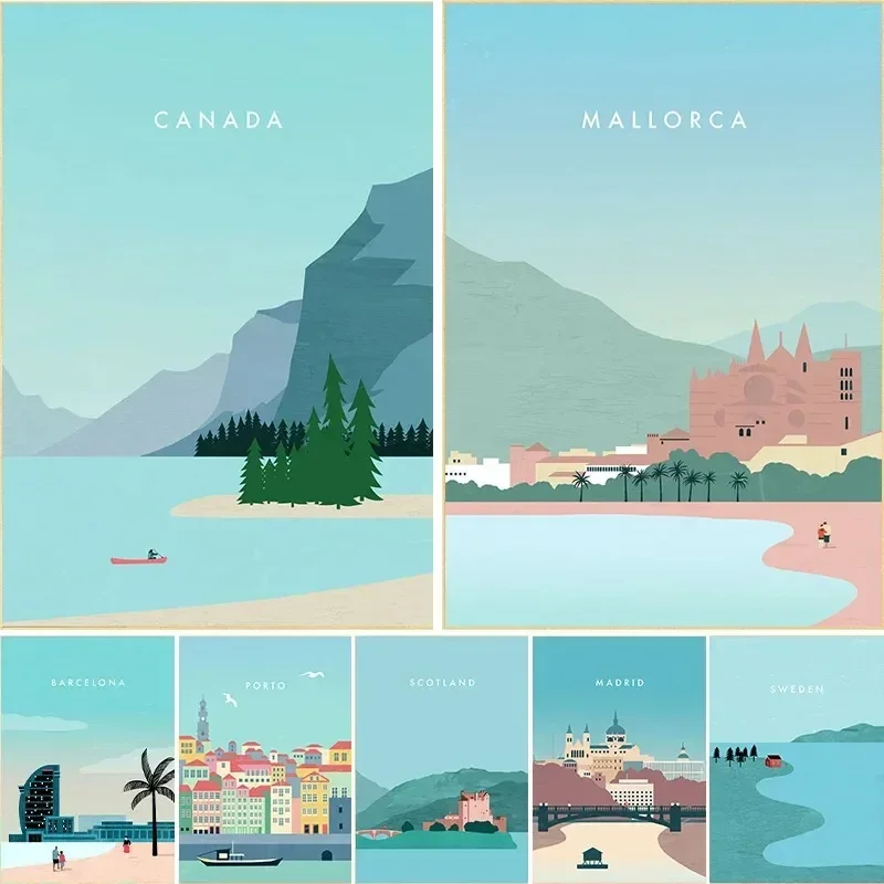 لندن السويد كندا المريخ السفر قماش اللوحة المشارك طباعة الشمال مدينة المحيط المشهد جدار الفن لغرفة المعيشة المنزل ديكو #1