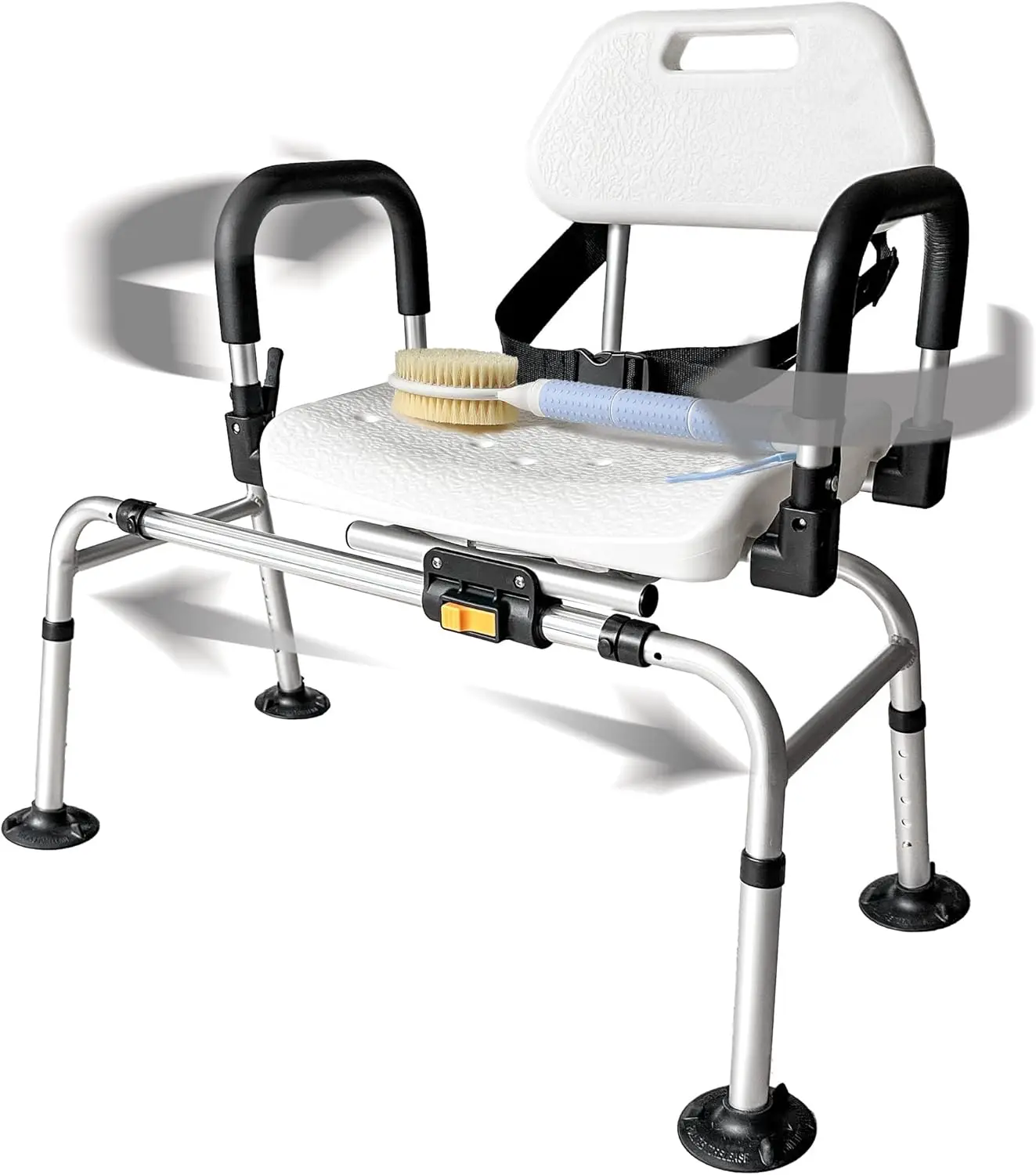 

360-Degree Swivel Shower Chair & Transfer Bench, Extra-Wide 360lb Capacity, Non-Slip Padded Arms, Adjustable Back Scrubber