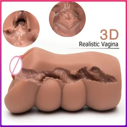 2 in 1 Male Masturbators Cup Realistic Vagina Anal Toys For Men Brownish Skin Real Pussy Deep Sucking Telescopic Adult Product