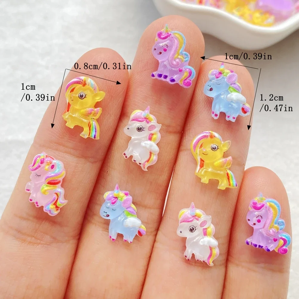 50Pcs Cute Resin Little Unicorn Pony Flat Back Ornament for Jewelry Making and Manicure