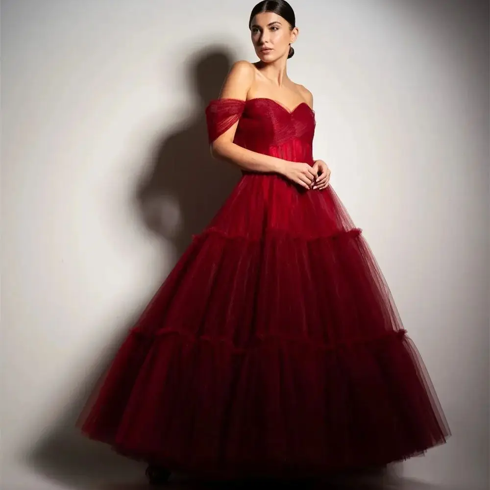 

Ball Off The Shoulder Prom Gown Elegant A-line Sweetheart Evening Dress Floor-Length Simple Tulle Party فساتين للحفلات الراقصة