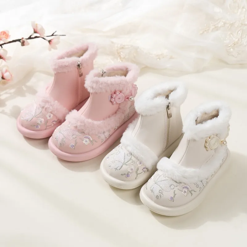

Zapatos Niña Kid Snow Boot Winter Girl Ethnic Cotton Shoe High Top Plush Princess Boot New Year Hanfu Botas Kid Antique Shoe