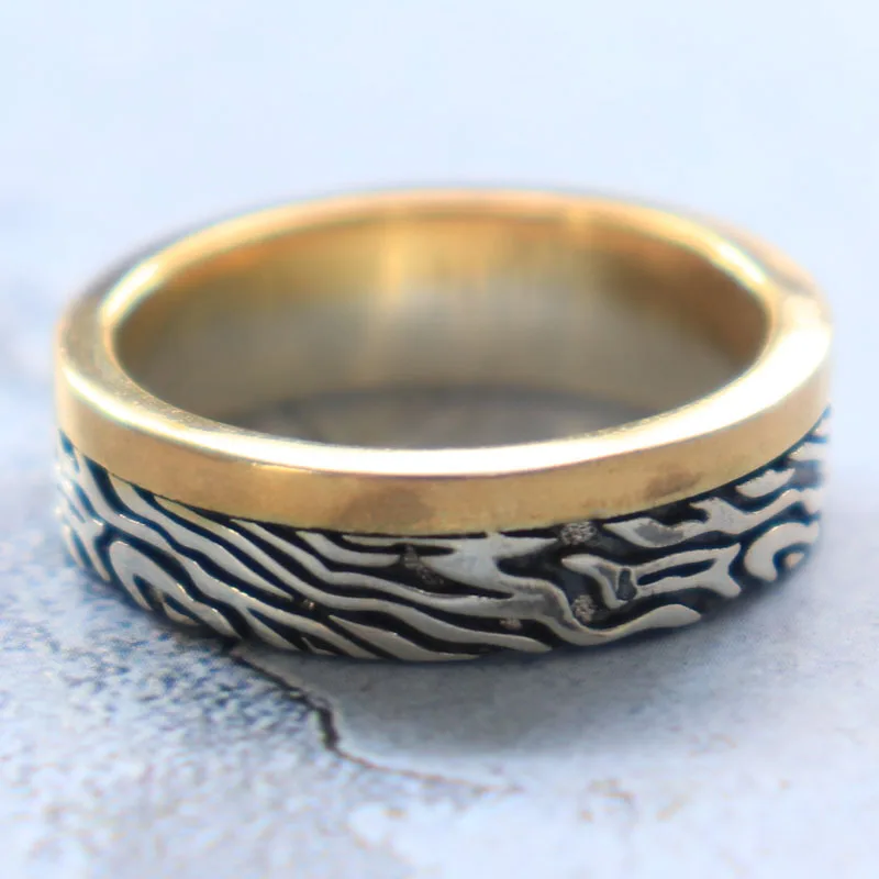 7-10g Mokume Gane Damask Pattern Wedding Band Couple Gold Rings Customized 925 Solid Sterling Silver Rings