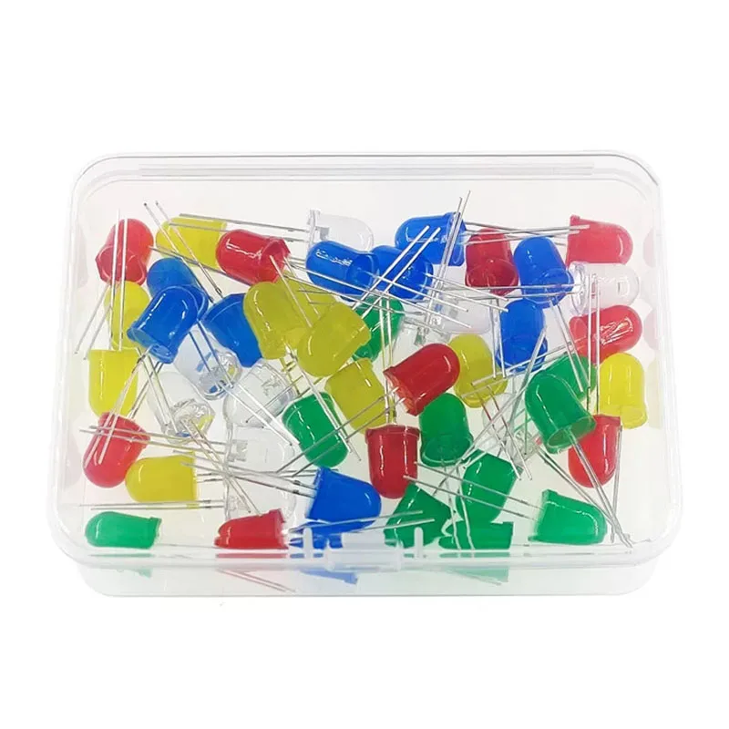50PCS/LOT 10MM LED Diode Assorted Kit F10 Light Emitting Diodes Red Yellow Blue White Green DIY Electronics Components With Box