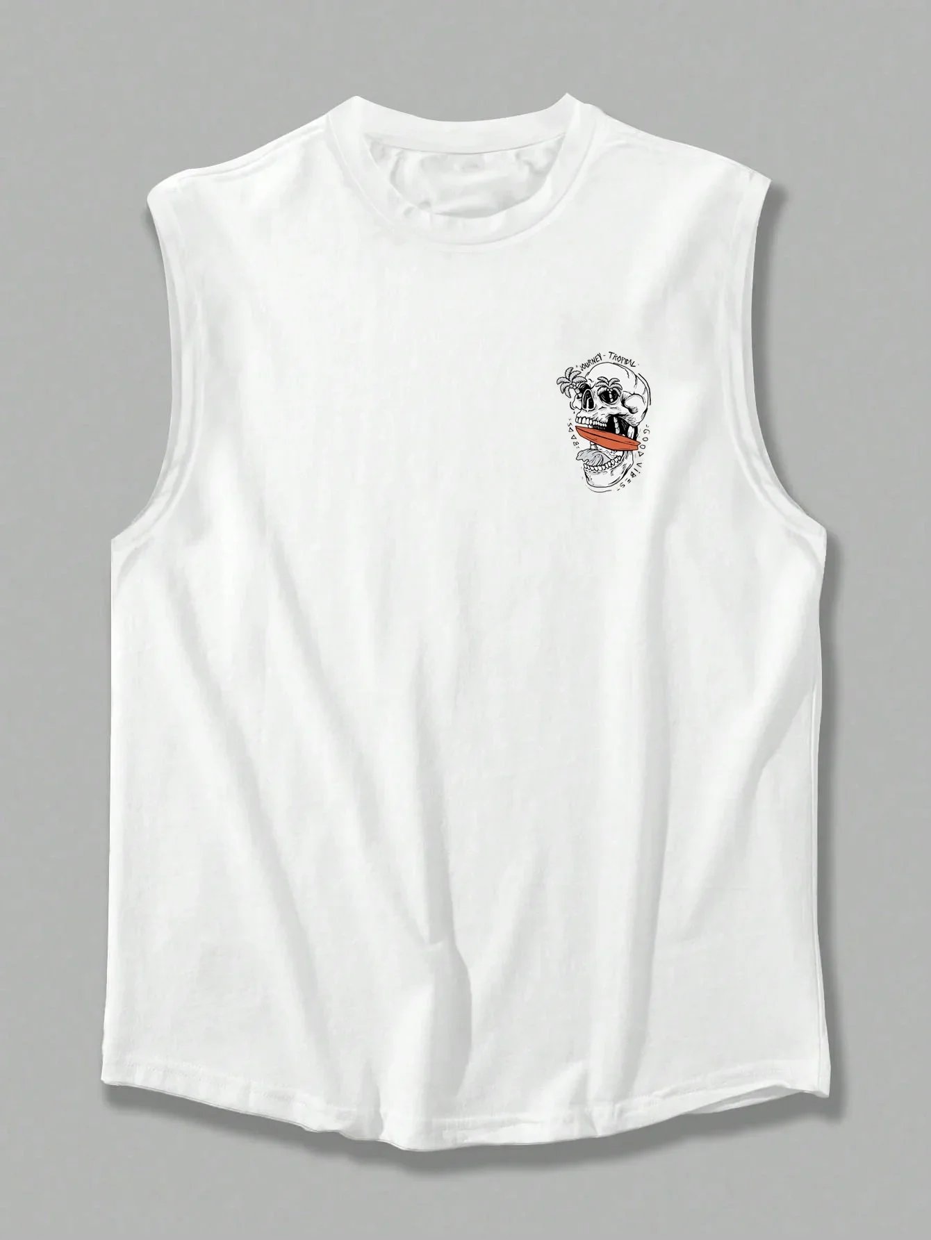 Men's summer casual sports loose fit skull letter pattern print comfortable and breathable round neck sleeveless vest
