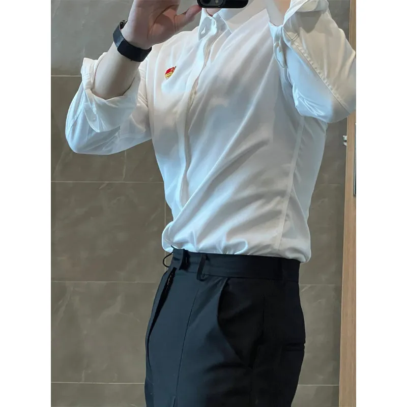

Ele Long Sve Men's irt Busin Casual Wedding Inner Wear Slim Fit Polyester Fiber Square Collar Color