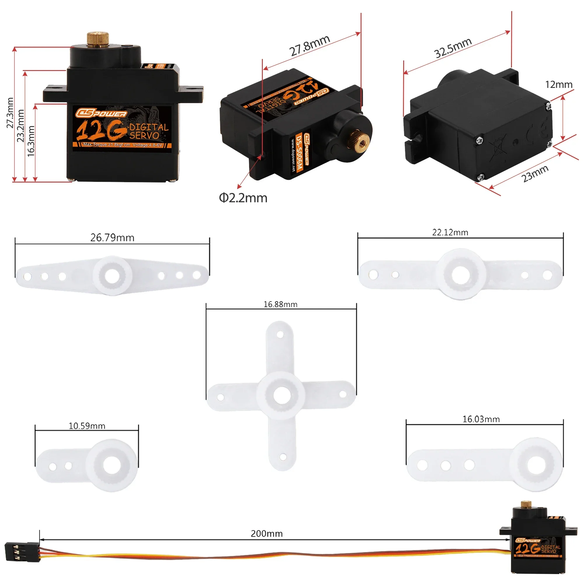 DSpower 12G Metal Gear Waterproof Digital Servo 1.8kg Torque 4.8-6V for RC Mini Car Truck Boat Robot Plane Wltoys Upgrade Parts