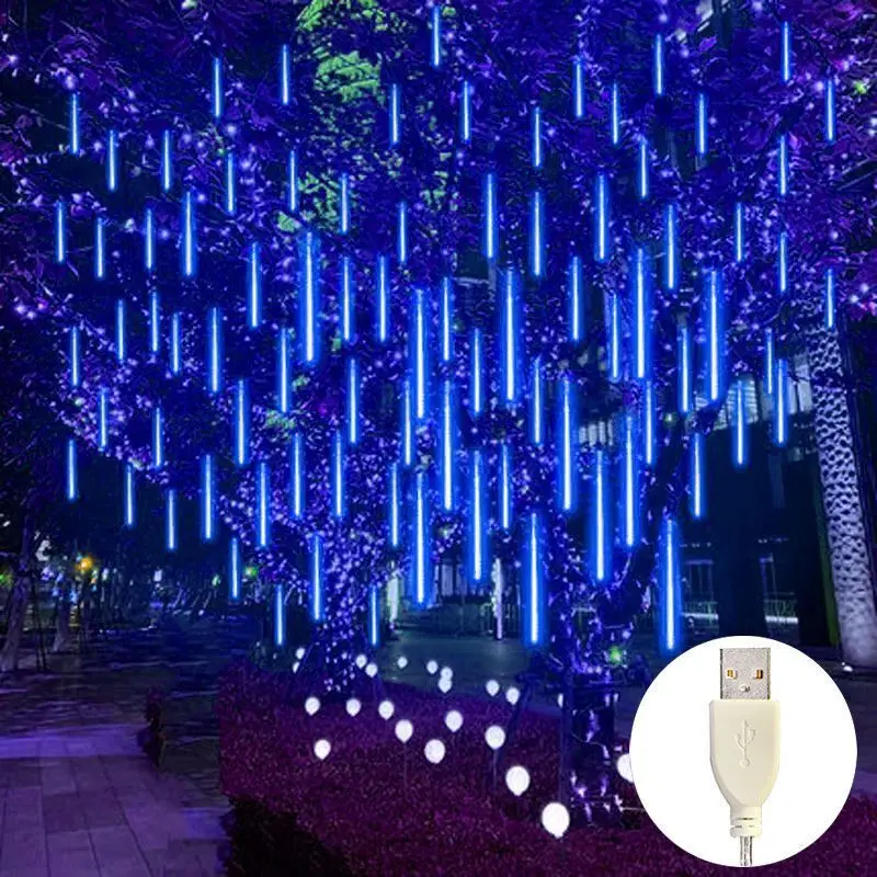 

Праздничный сад, уличная фея, гирлянда, USB, уличный светодиодный метеоритный дождь, огни для рождественских украшений