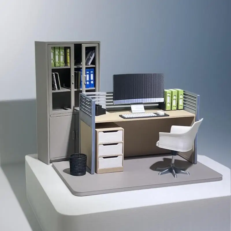 

1Set Filing Cabinet Computer Desk And Chair Kit Miniature Office Scene Model Dollhouse Work Scene Home Decor Ornament