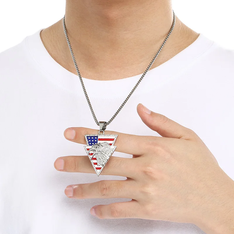 Stainless Steel Flying Eagle Triangular Shield Pendant Necklace Men's Punk Domineering Party Jewelry Women's Star Accessories