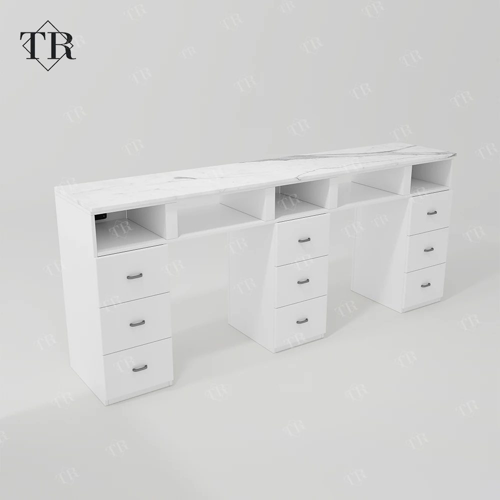 Manicure Table, Solid Wood Lacquered Board Nail Desk with Dust Collector, Salon Furniture Professional Nail Workstation 3