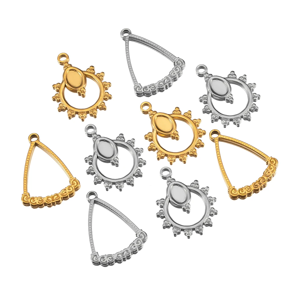 2pcs Vintage Bohemian Pendants Stainless Steel Hollowed Out Geometric Pendants with Gemstones/Rhinestones for Women's Necklace