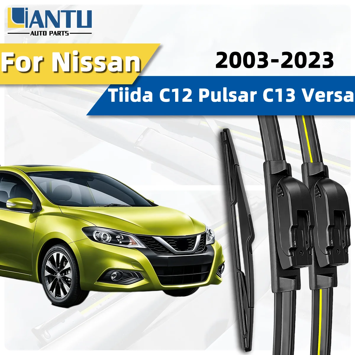 3-teiliges Scheibenwischer-Set für vorne und hinten, passend für Nissan Tiida C12 Pulsar C13 Versa 2003-2023, Windschutzscheibenwischer, leiser Wischer, Autozubehör