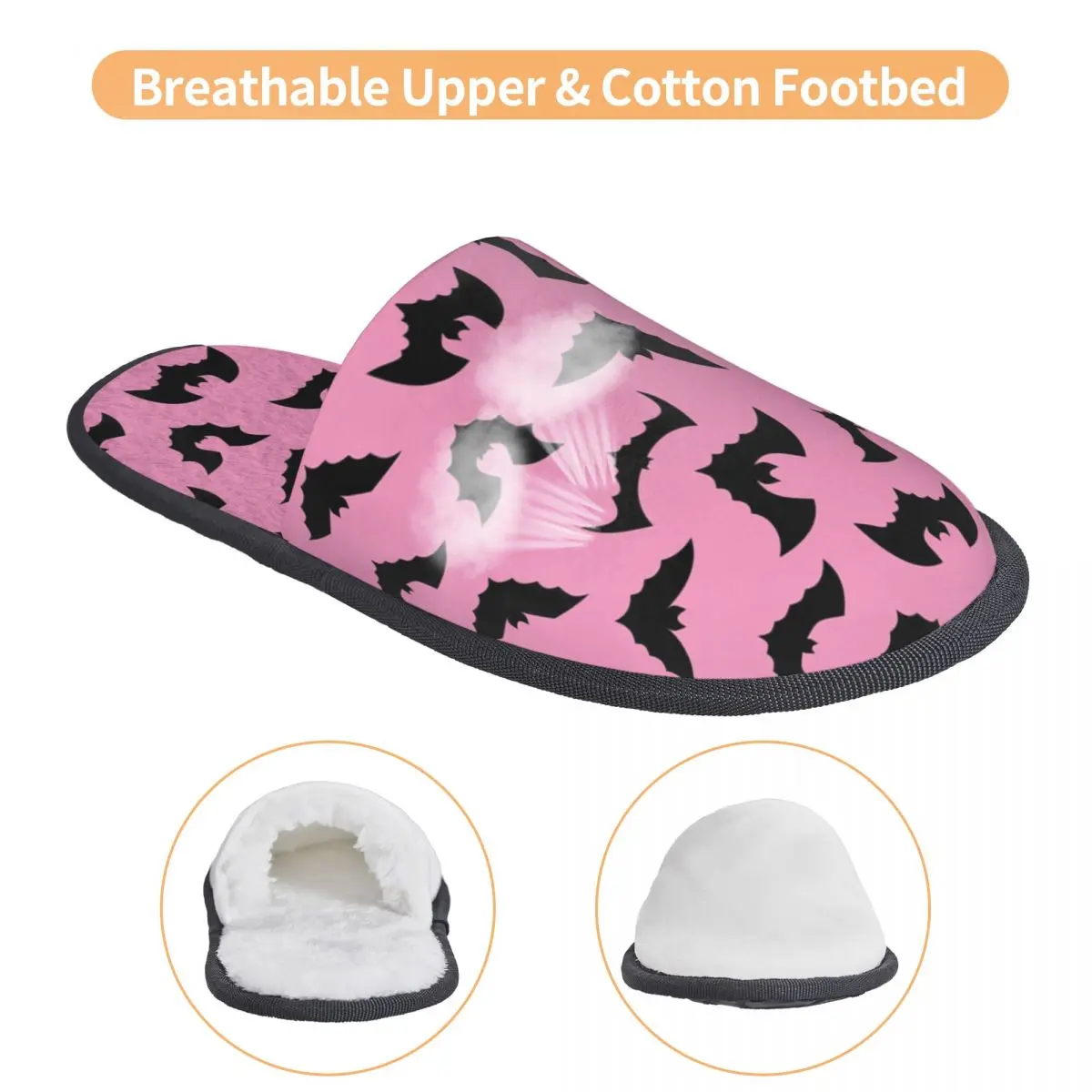 مخصص الباستيل القوطي الوردي الأسود الخفافيش لينة رغوة الذاكرة شبشب منزل النساء هالوين الساحرة دافئ دافئ المضادة للانزلاق وحيد النعال