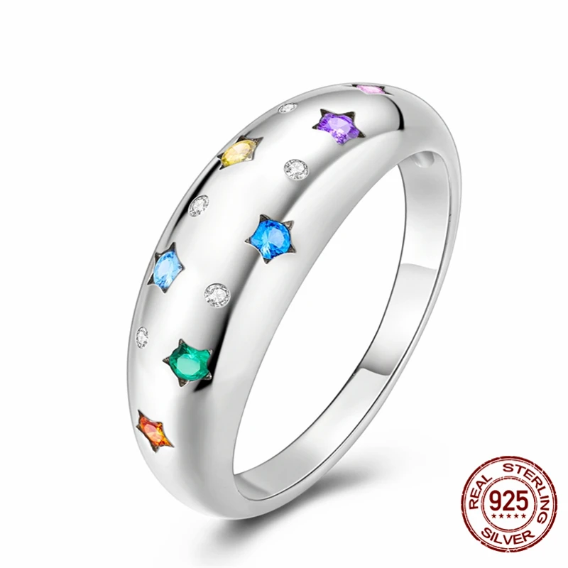 

New European 925 Silver Colorful Stars Zircon Rings Suitable For Delicate Jewelry For Women At Wedding Parties Fine Jewelry