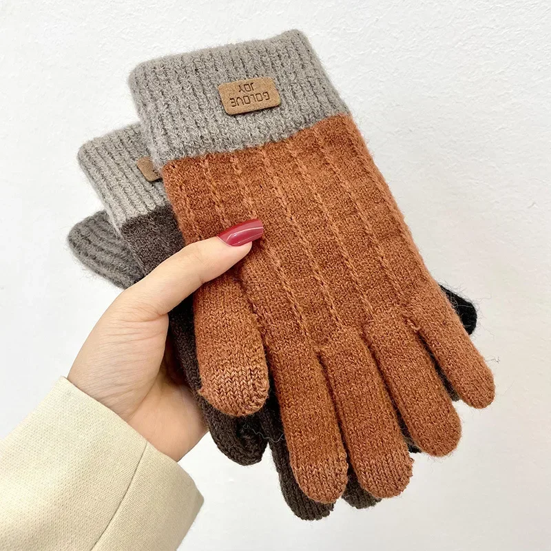 

2024 New Winter Touch Screen Imitation Cashmere Knitted Gloves Outdoor Cycling Heavy Fleece Warm Gloves for Both Men and Women