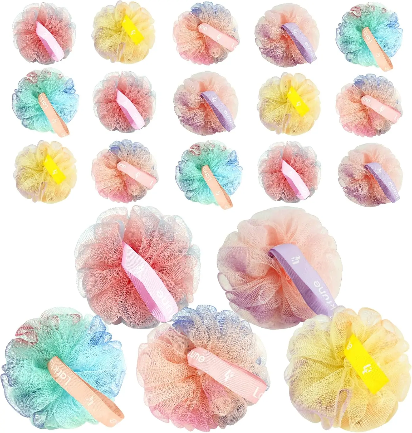 

20 Pack Mini Shower Loofah Sponge, Soft Travel Size Nylon Mesh Puff for Body Wash, Exfoliating Scrubber for Women and Men