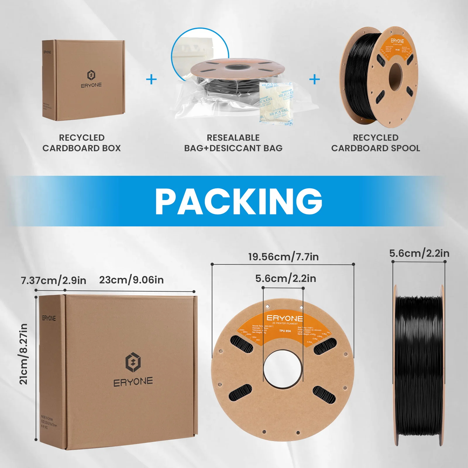 ERYONE Filament TPU 85A 1.75mm +/-0.03mm, Elastyczny filament TPU 85A do drukarek 3D, szpula 1kg (2.2 lbs), Idealny do obuwia, TPU 85A — zdjęcie produktu 6