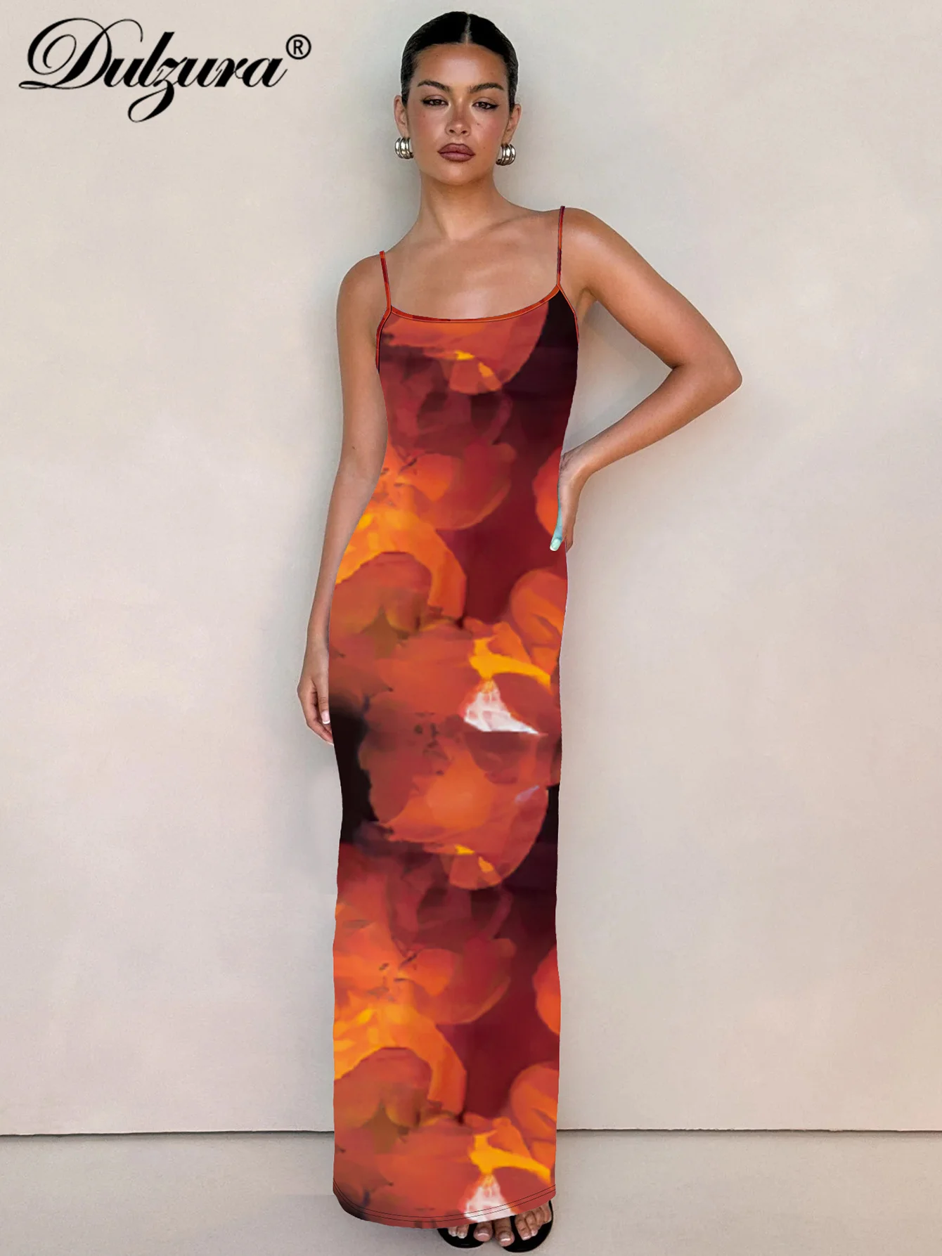 Dulzura Abito maxi con stampa aderente senza maniche senza schienale Abito lungo casual elegante sexy da donna Party Club Street Summer Outfit