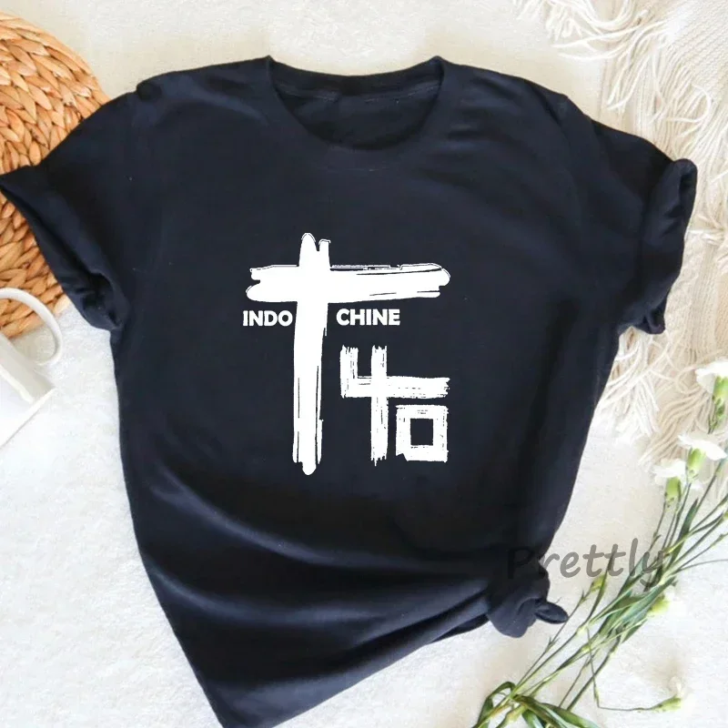 Unique Indochine Central Tour T Shirt Women Casual Vintage Print Tshirt Summer Cotton Short Sleeve Woman T-shirts Streetwear