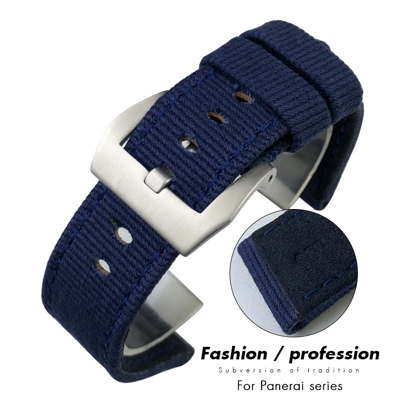 24mm 26mm Nylon Canvas Leather Watch Strap for Panerai Watchband SUBMERSIBLE LUMINOR Blue Green Gray Wrist Band Bracelets