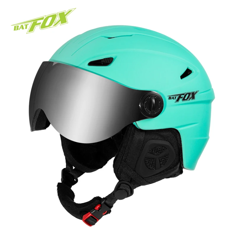 BATFOX Skiing helmet with Goggles Snowboard Professional Safe Lightweight PC shell Snowboard Solid color helmet adults and women