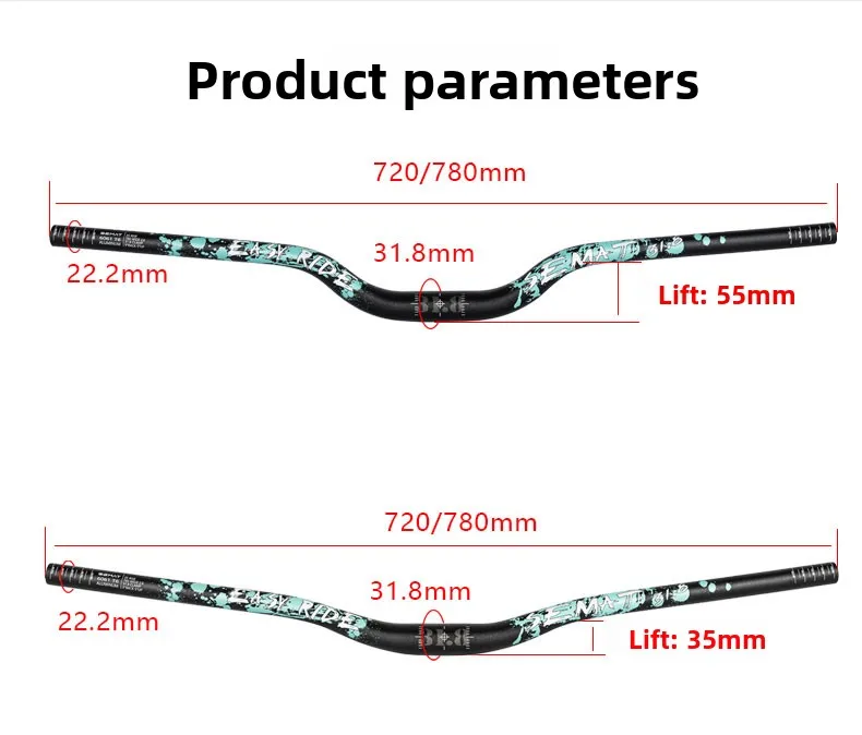 SEMAT Fahrradvorbau aus Aluminiumlegierung, 35-55 mm Höhe, 720/780 mm Länge, 31,8 mm Klemmdurchmesser, 6 ° Höhenlage 9 ° Sweep für MTB & Rennrad – Leichtgewichtig – Detail 6