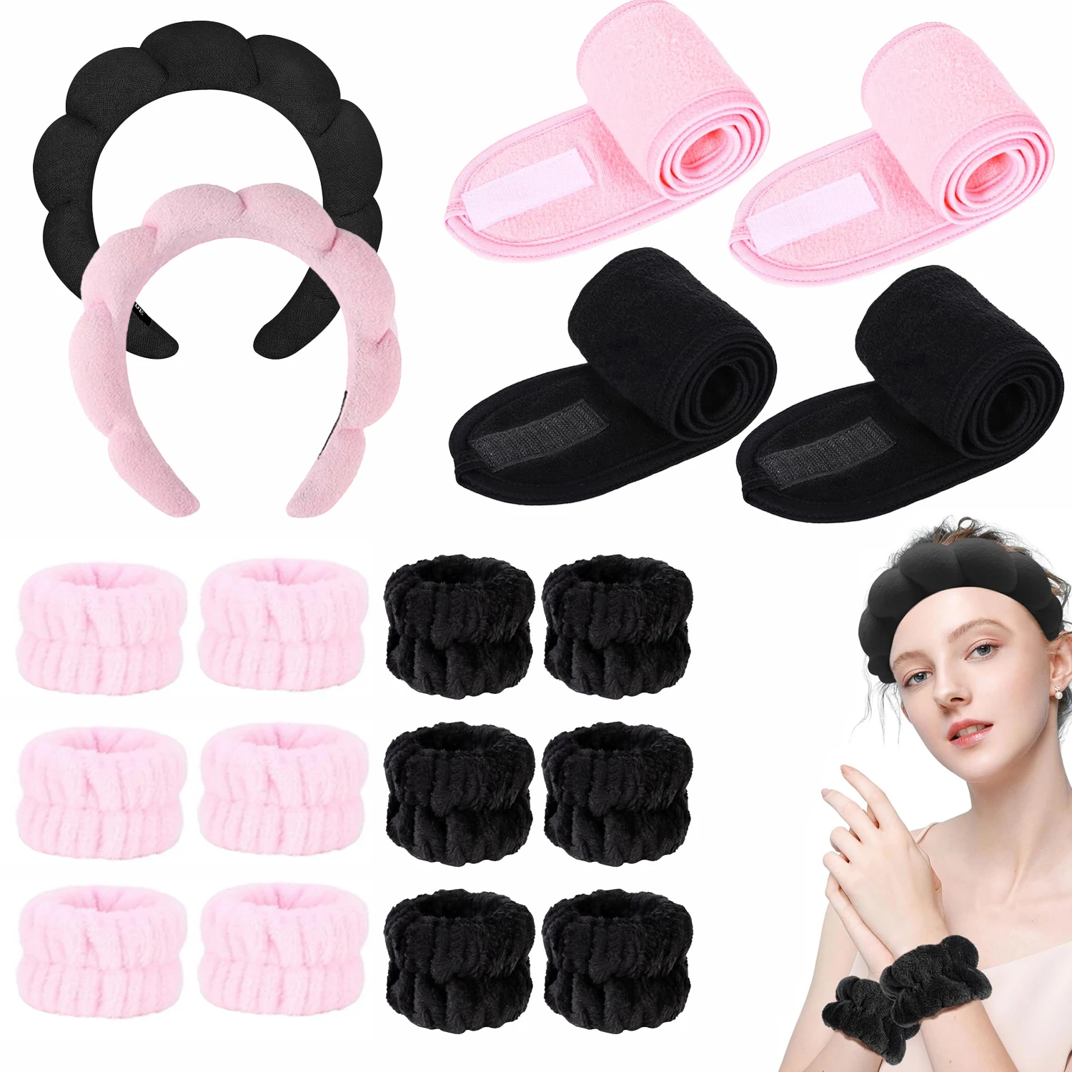 18Pcs Set Facial Care Tools Hair Band Headscarf Wrist Absorb Water Wash Face Makeup Skincare For Women