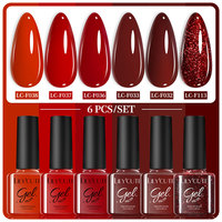 LILYCUTE 7ml 6Pcs Gel Nail Polish ANCOLA Red Glitter Winter Semi Permanent Soak Off UV LED Varnish Design Manicure Gel Kits