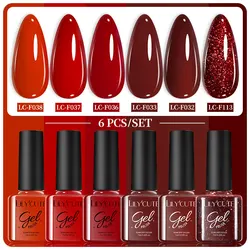 LILYCUTE 7ml 6Pcs Gel Nail Polish ANCOLA Red Glitter Winter Semi Permanent Soak Off UV LED Varnish Design Manicure Gel Kits