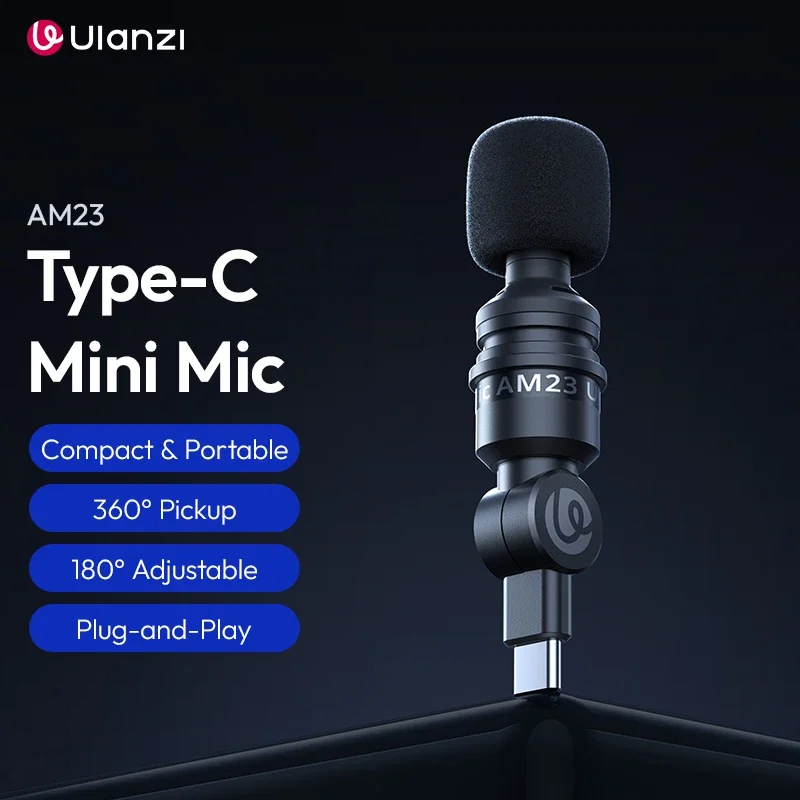 

Ulanzi AM23 Mini 360° Pickup Microphone Plug and Play MIC with Type-C for Smartphone DJI Action Laptop Video Recording Vlog Live