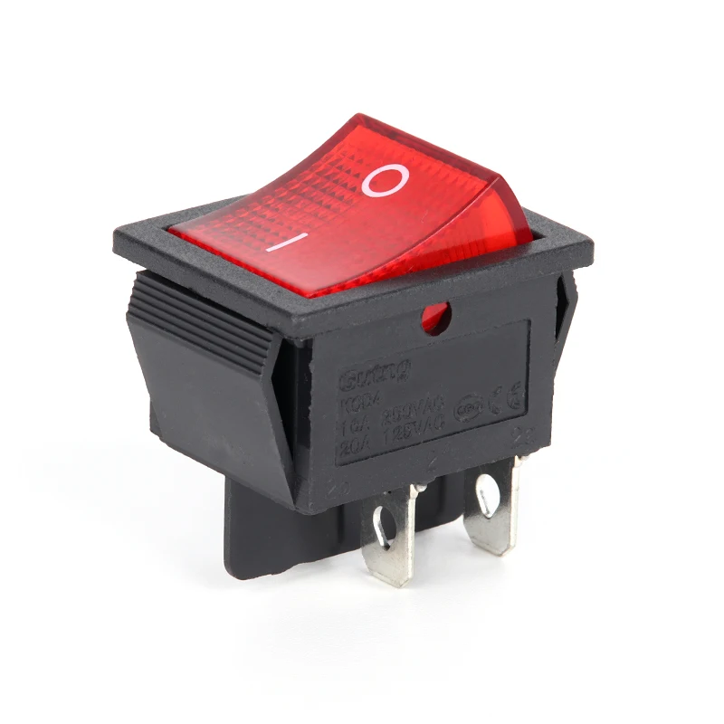 2PCS AC 20A/125V 16A/250V Heavy Duty KCD4 Rocker Switch ON Off DPST 4 Pin With Red Lighted 220V Toggle Switch