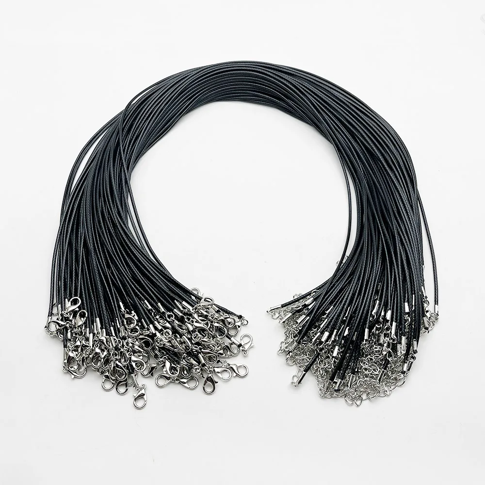 100pc Braided Adjustable Good quality 1.5MM 2.0MM 45 60 70cm black Wax rope lobster clasp necklace lanyard Jewelry pendant cords