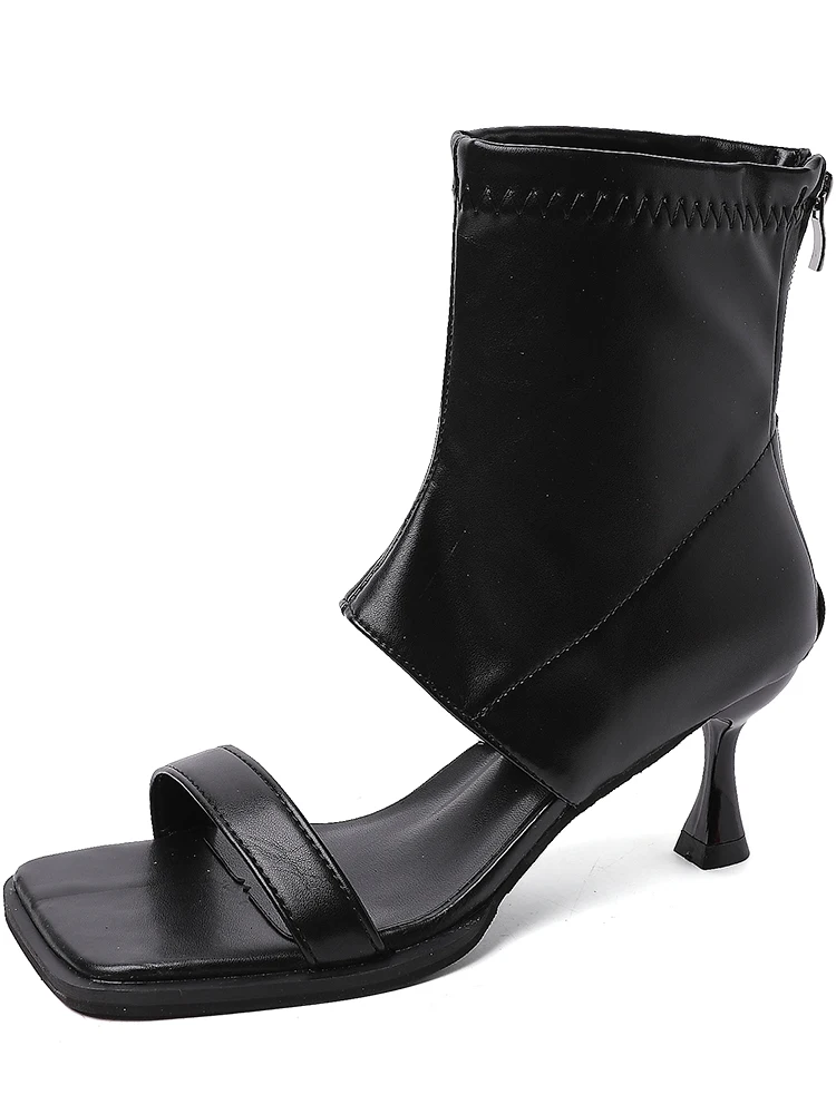 Short Boots Women's Shoes 2023 Summer and Autumn New Vintage Open Toe Thin Heel High Heel Sandals image 5