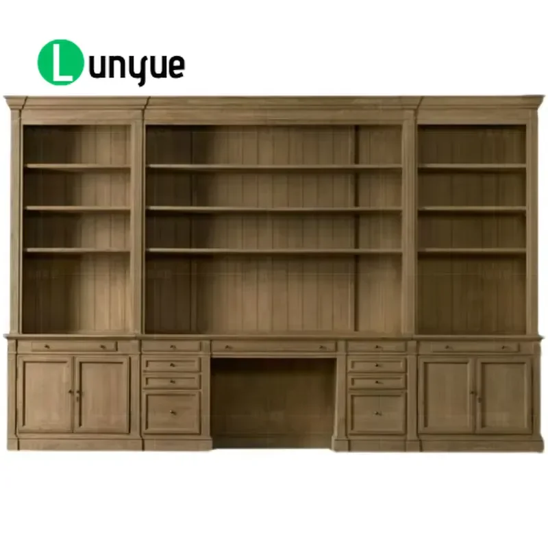 American Retro High End All Solid Wood Bookcase Desk Sturdy Integrated Design For Family Farmhouse Apartment Warehouse