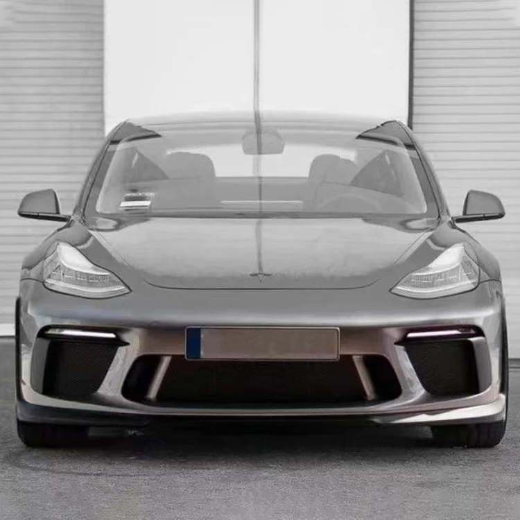 

Car Accessories Model3 Model 3 Outside Body Kit BodyKit LED Light PP Auto Upgrade Front Car Bumper for Tesla Model 3custom