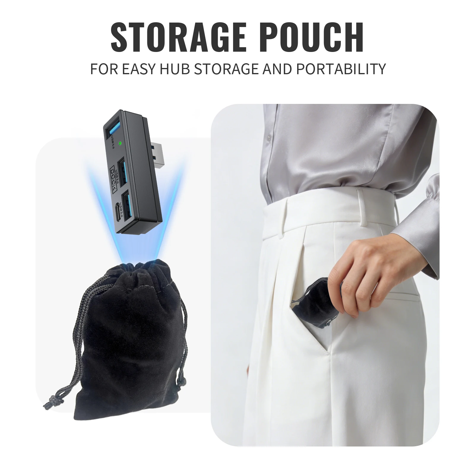 

USB 3.0 Hub 4 Ports 3 USB 3.0 and 1 Type C for Steam Machine PS5 PC Laptop 5Gbps Plug and Play with Pouch
