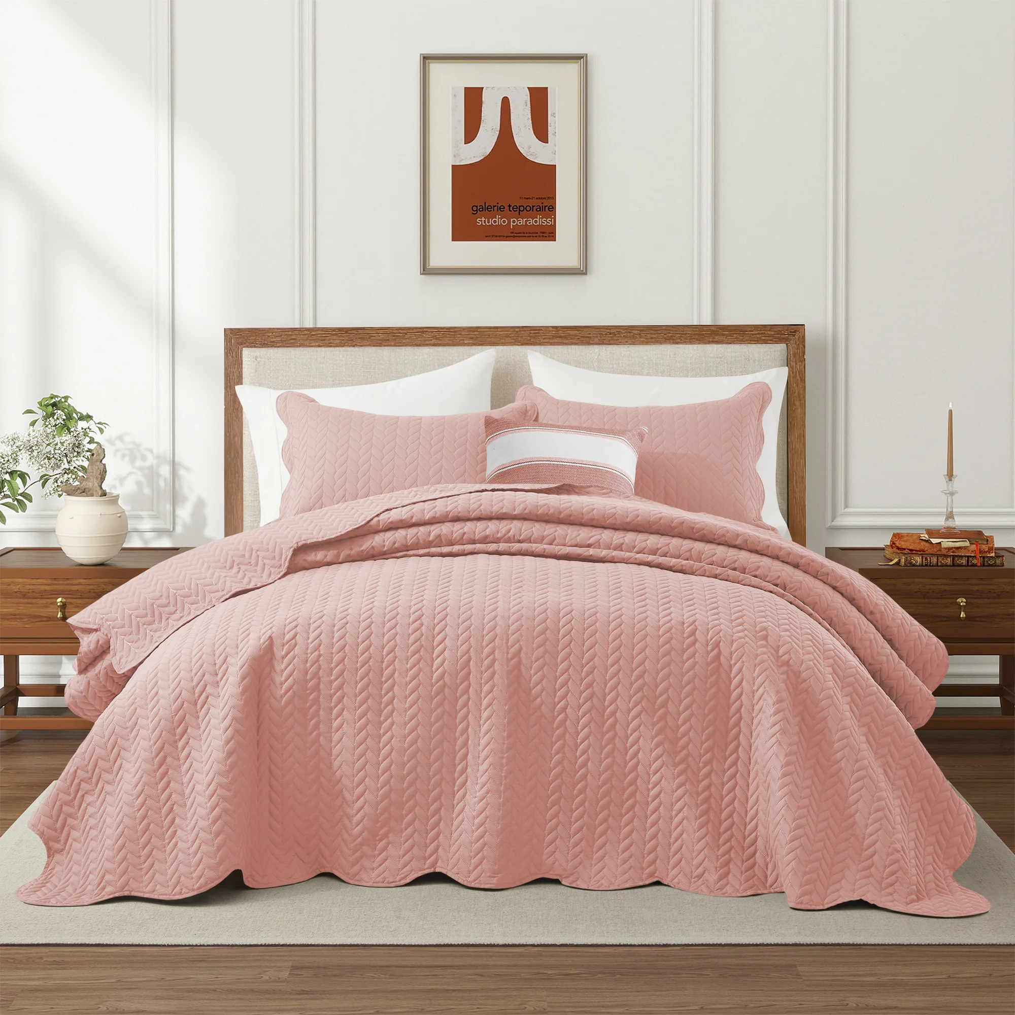 3-Piece Cooling Microfiber Quilt Set – King Size Lightweight Bedspread, Soft Breathable Coverlet with Quilted Pillow Shams, Mo