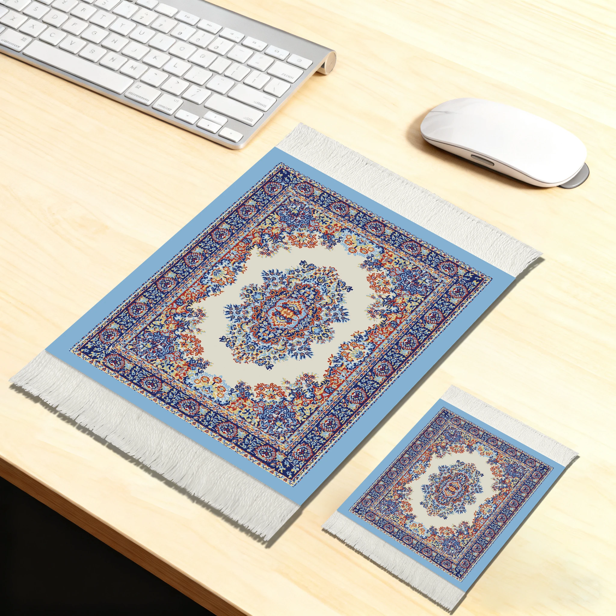 

A Set of Office Desk Mats, Mouse Pad + Cup Mat, One Large and One Small, Persian Carpet Style, Elegant Drink Mat, Office Accessories, Non-Slip Rubber Bottom, Velvet Effect Surface