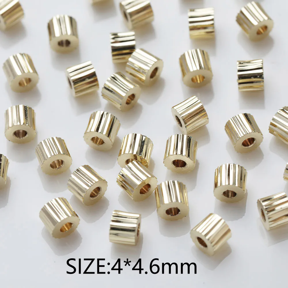 20PCS Dainty Barrel Bead Pattern Stripe Brass Beads Spacer Bead for Jewelry Making Bracelet Necklace DIY 14k Gold Plated