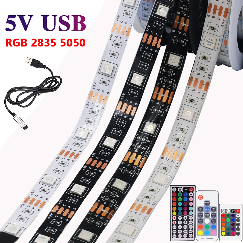 DC 5V 5050 RGB Strip LED Light USB Powered Waterproof Ribbon Tape Stable Led Strips Indoor Outdoor Decor 24 44Key Remote Control