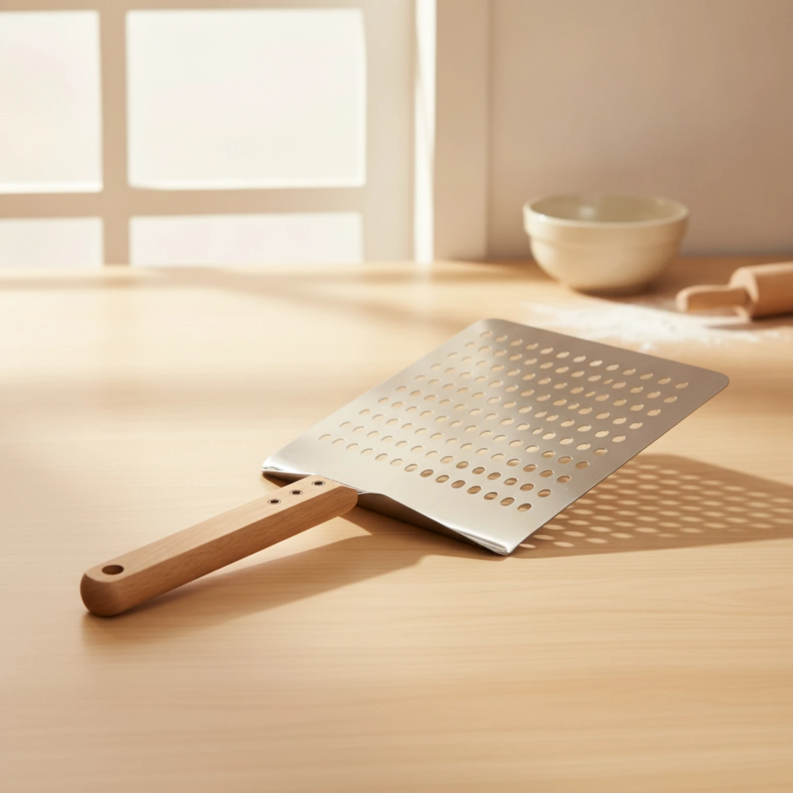 Pizza Peel with Perforated Blade Long-Lasting Perforated Pizza Peel Transfer Tool High Strength Utensil Anti-Rust
