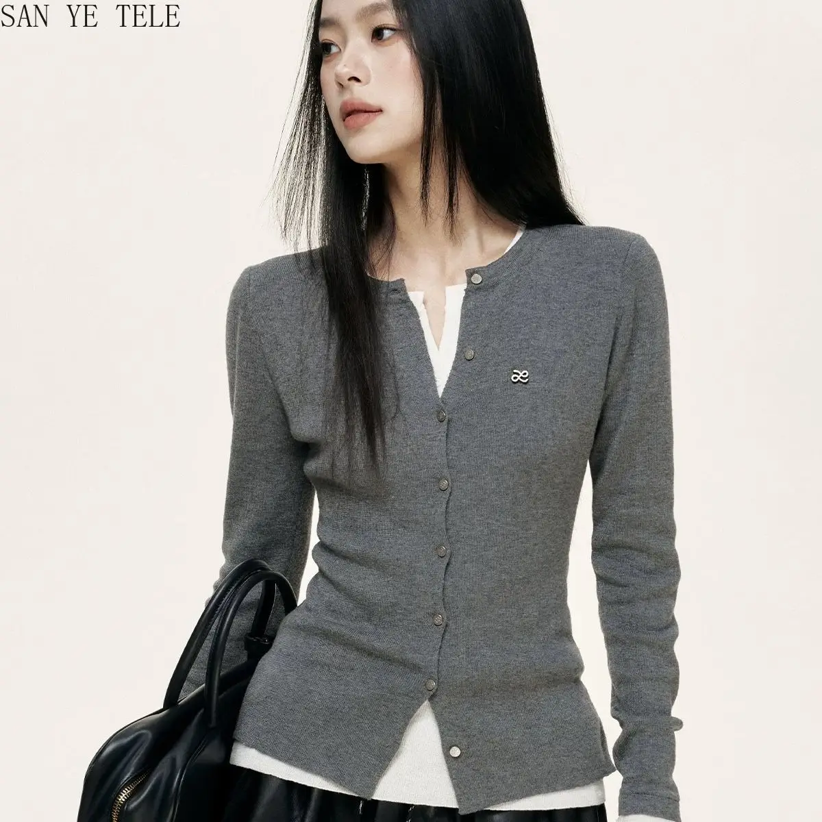 Color Blocking Slim Knit Top Women's Autumn Winter New Versatile Versatile T-Shirt Korean Fake Two-Piece  Long Sleeve Pullover