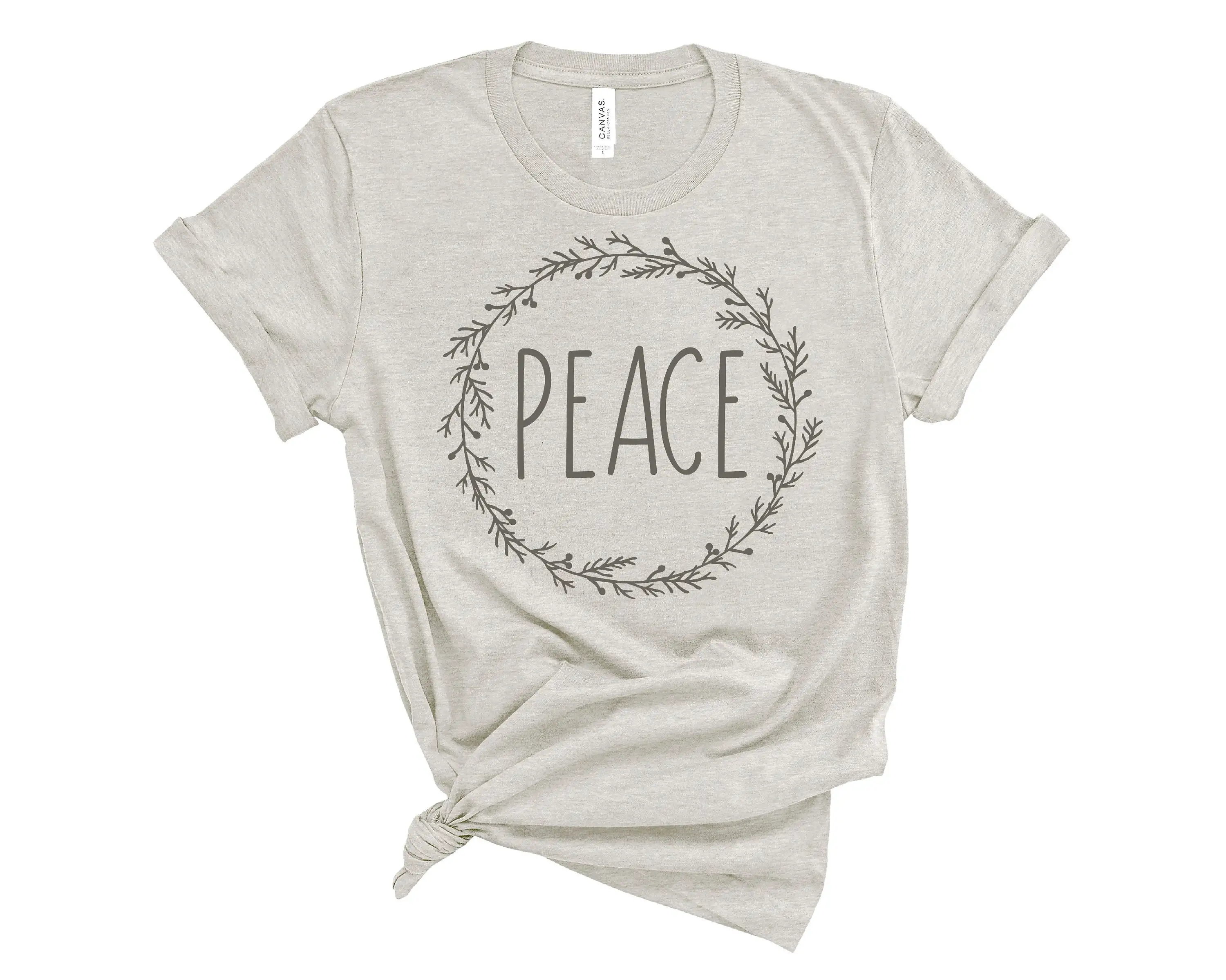 Peace Wreath T Shirt Christmas Holiday Hippie Farmhouse Boho