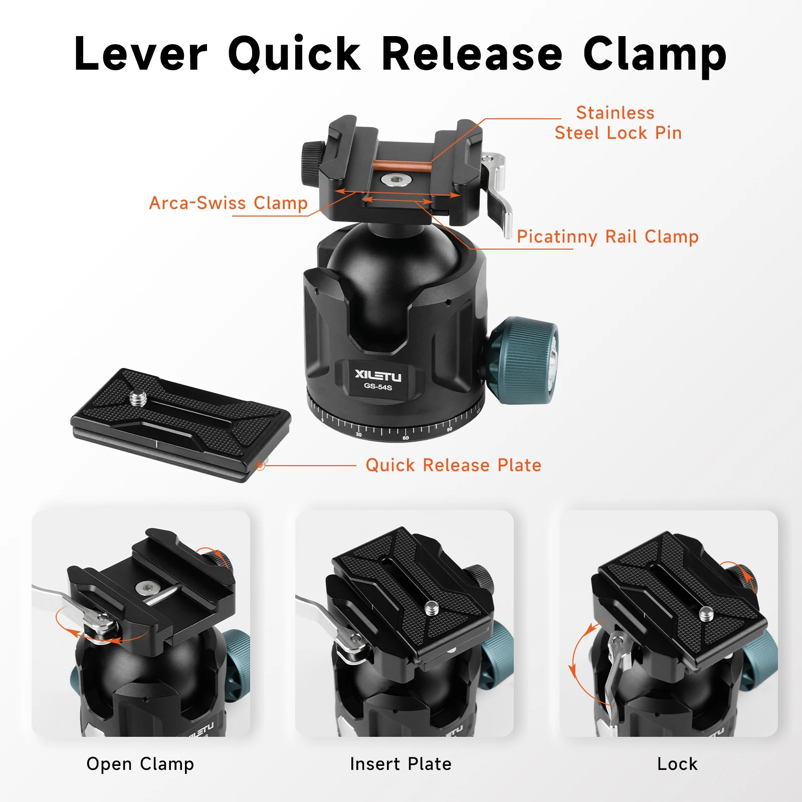 COBONE XILETU Low Profile Ball Head Quick Release Clamp Arca‑Swiss Picatinny 360° Pan Base for Tripod Outdoor Photography