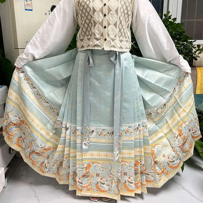 

Dragon Rabbit New Ming Sle Hanfu Autumn Winter Women's Traditional Chinese Costume Skirt Tee Vinyl Fiber 00% Spring