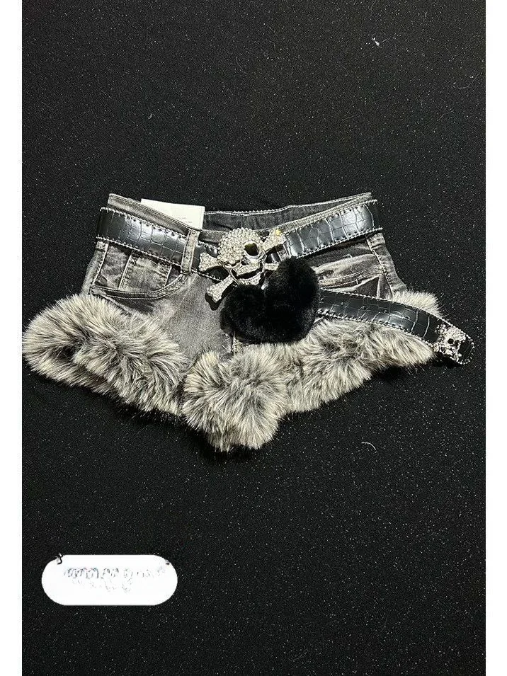 

Handmade Low-Waist Patchwork Denim Trendy ort Pants Slimming Fluffy Design Vintage Sle Girls Faionable Jeans orts