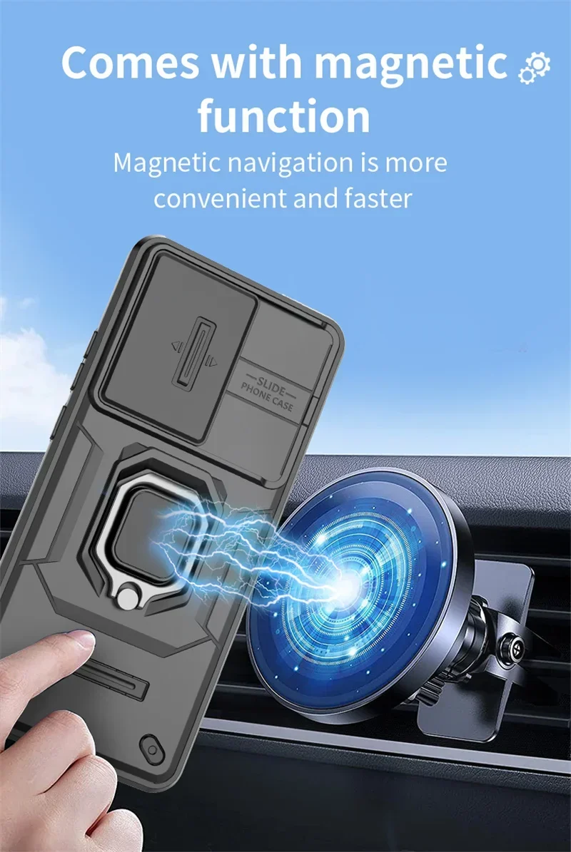 For Oppo Reno11F Case Slide Camera Protect Shockproof Armor Couqe For OPPO Reno 11F Reno11F 5G Magnetic Holder Ring Cover