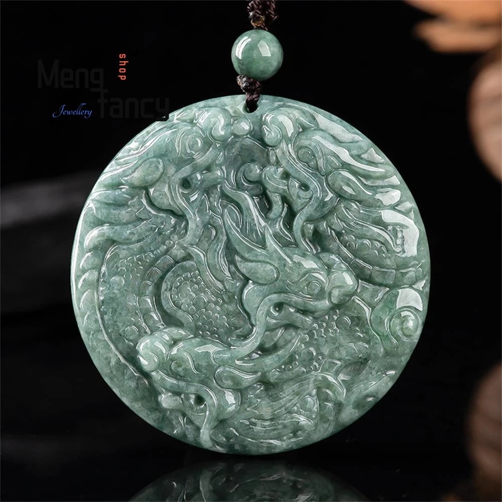 

Natural Ice Jadeite Nine Dragons Protecting The Lord Pendant Charms Fashion Fine Jewelry Men Women Mascots Luxury Holiday Gifts