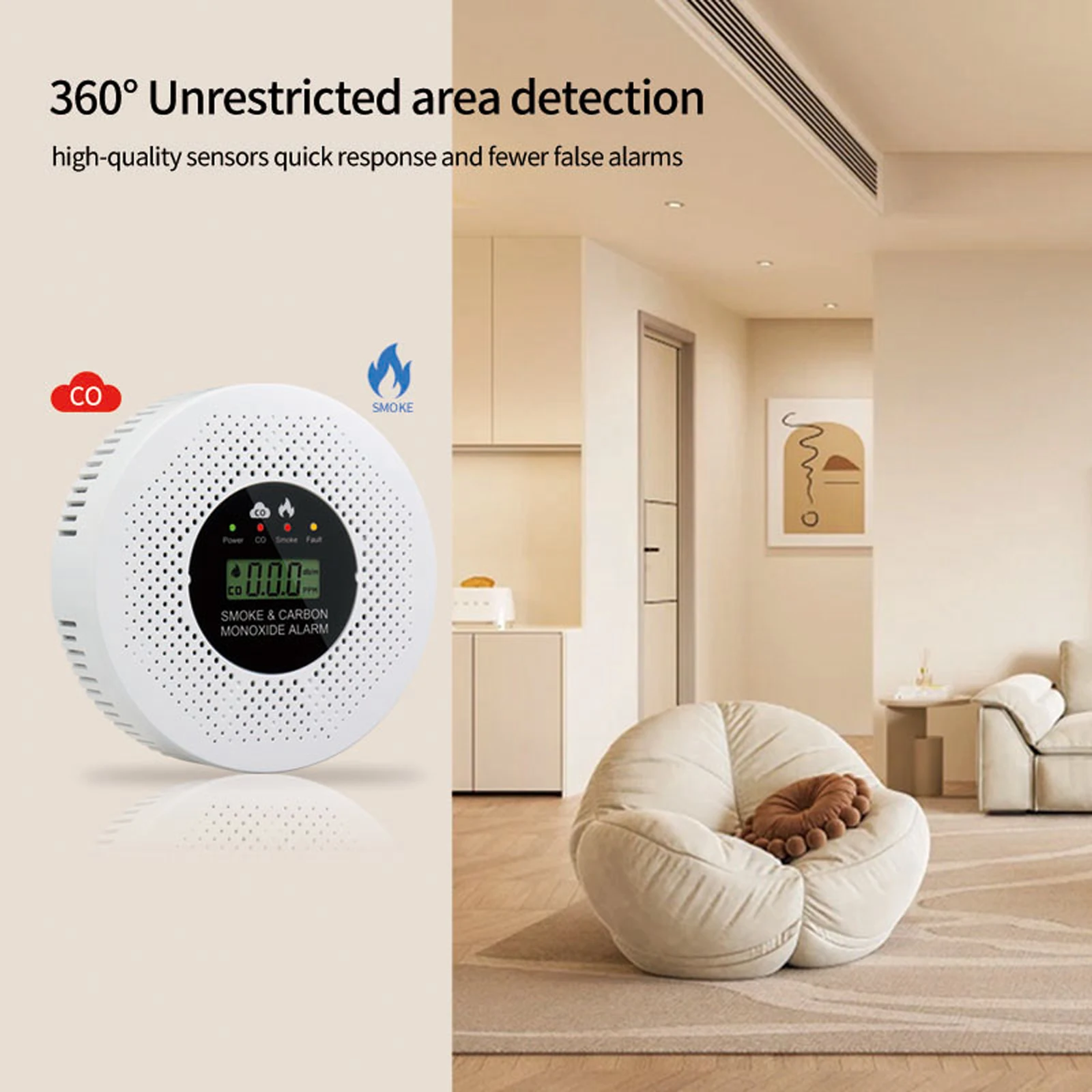 2 in 1 Fire Alarm Smoke Detector with LCD Display Smoke Detector Powered by Battery for House Apartment Kitchen